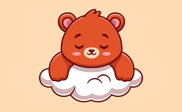 睡在云上的可爱熊卡通插画 Cute Bear Sleeping On Cloud Cartoon Illustration