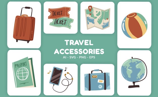 旅行配件矢量插画v1 Travel Accessories Vector Illustration