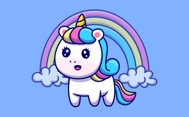 可爱的独角兽与彩虹卡通插画 Cute Unicorn With Rainbow Cartoon Illustration