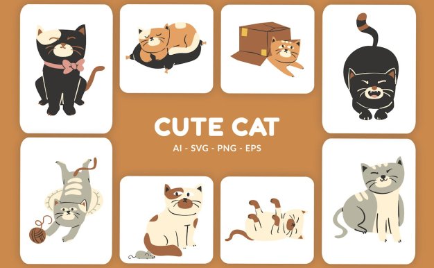 可爱的猫动物矢量插画v1 Cute Cat Vector Illustration