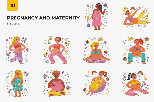 怀孕和孕妇主题贴纸插画 Pregnancy And Maternity Stickers