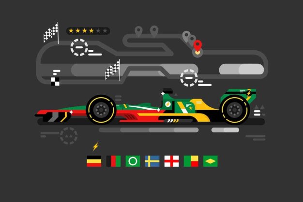 F1运动赛车矢量插画素材 Sport Car On Track