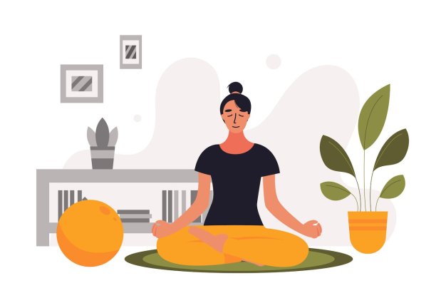 女性冥想概念平面插画 Women Meditation Concept – Flat Illustration